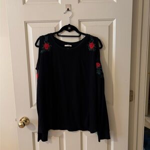 Umgee Black Top with Red Floral Details